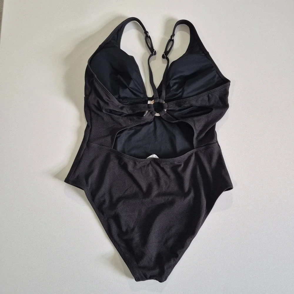 Cupshe‎ Womens Black Textured Keyhole One Piece Swimsuit XL DAA12E4F003AA NWT